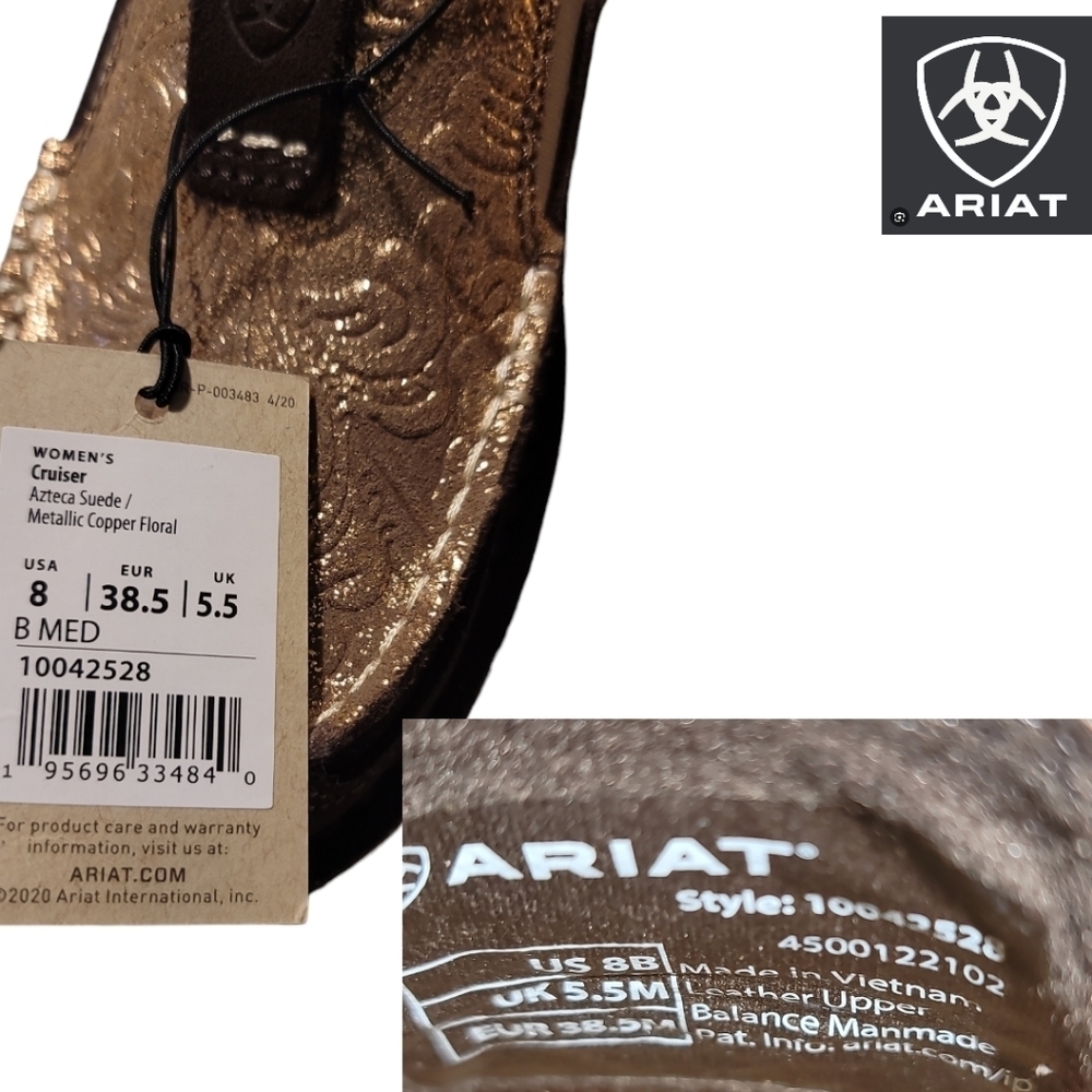 ARIAT Cruisers - Aztec Suede/Metallic Copper Floral Women's Size 8 New with Tags - Picture 5 of 5